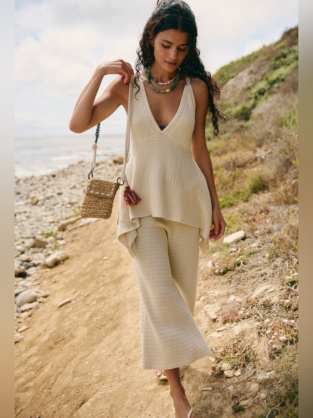 Women’s Cream Knit V-Neck Jumpsuit Set - Picture 3 of 3